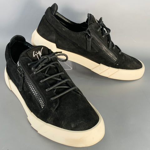 GIUSEPPE ZANOTTI Size 12 Black Suede Double Zipper Sneakers