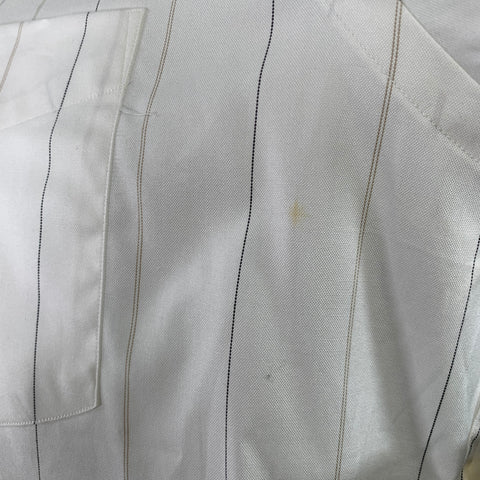 SERO Size 16.5 White Beige Stripe Cotton One Pocket Long Sleeve Shirt