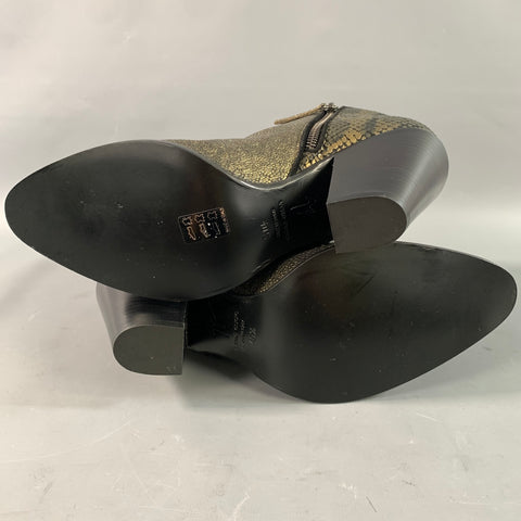 GIUSEPPE ZANOTTI Size 10.5 Gold Black Leather Textured Boots
