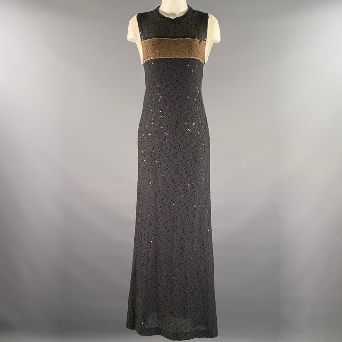 BRUNELLO CUCINELLI Size S Grey Tan Linen Silk Color Block Sequin Maxi Long Dress