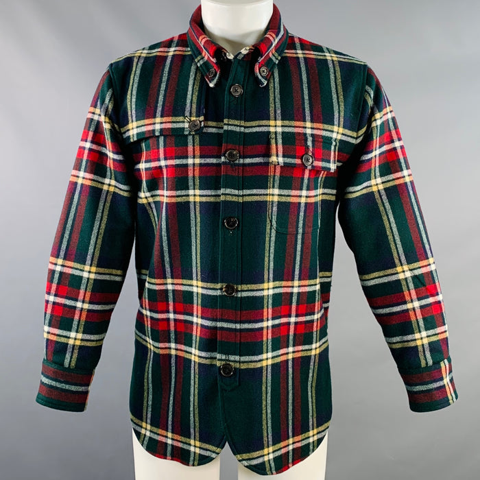 BLACK FLEECE Taille M Veste Chemise en Laine Plaid Multicolore Vert