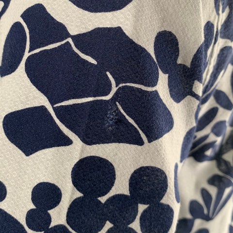 MR TURK Size L Blue White Floral Rayon Cotton Cutaway Short Sleeve Shirt