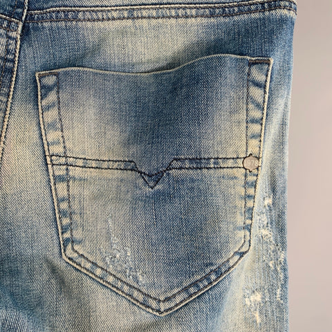 DIESEL FW16 Size 26 Tepphar Blue Distressed Cotton Blend Tapered Slim Jeans