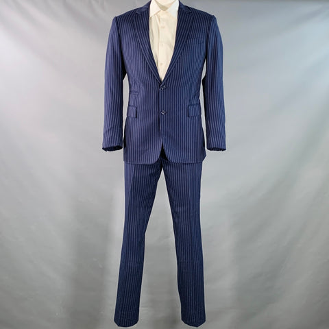 RALPH LAUREN Size 42 Long Navy White Pinstripe Wool Notch Lapel Suit