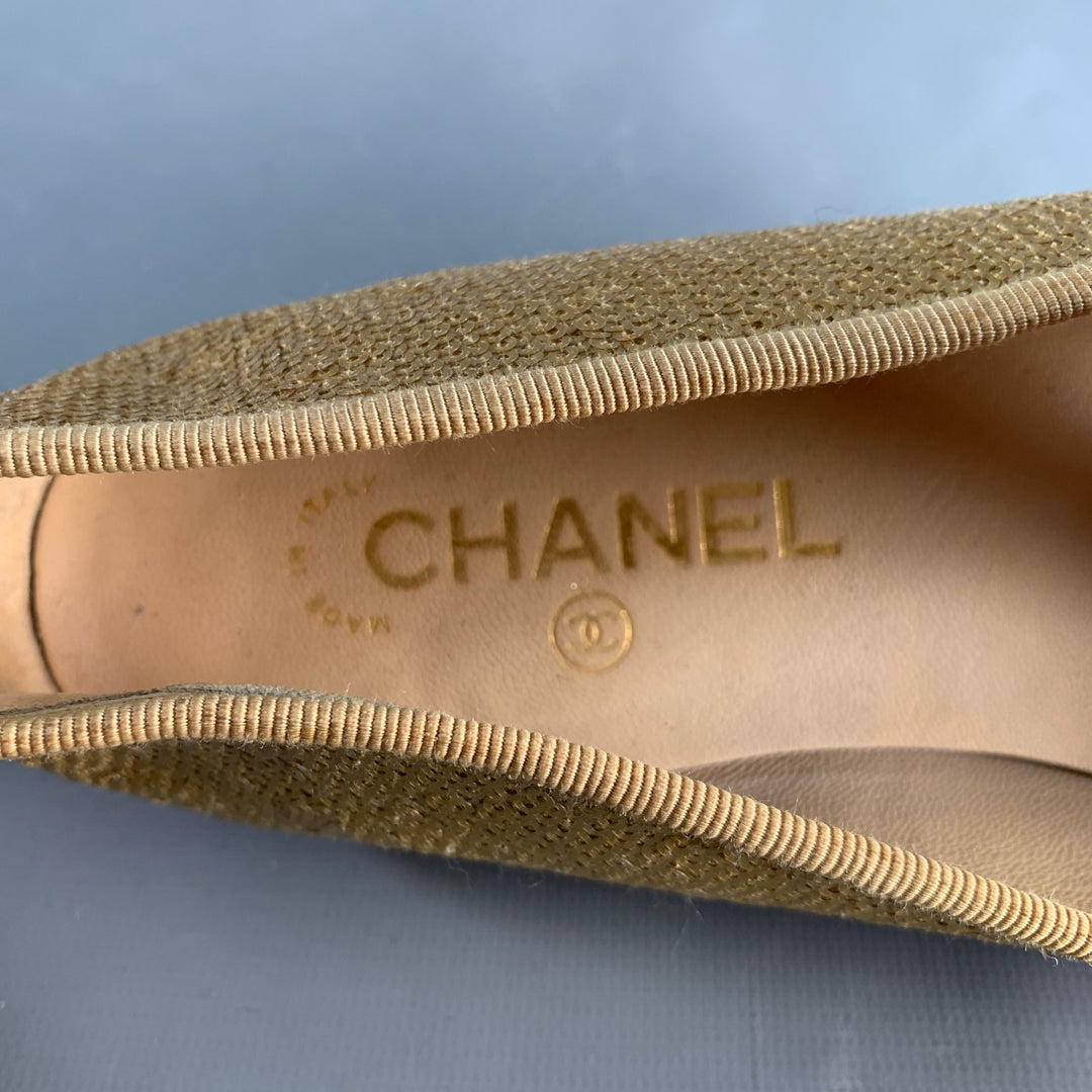 CHANEL Size 10 Gold Sequined Ballet Flats
