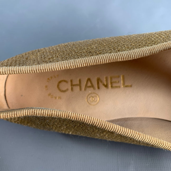 CHANEL Size 10 Gold Sequined Ballet Flats