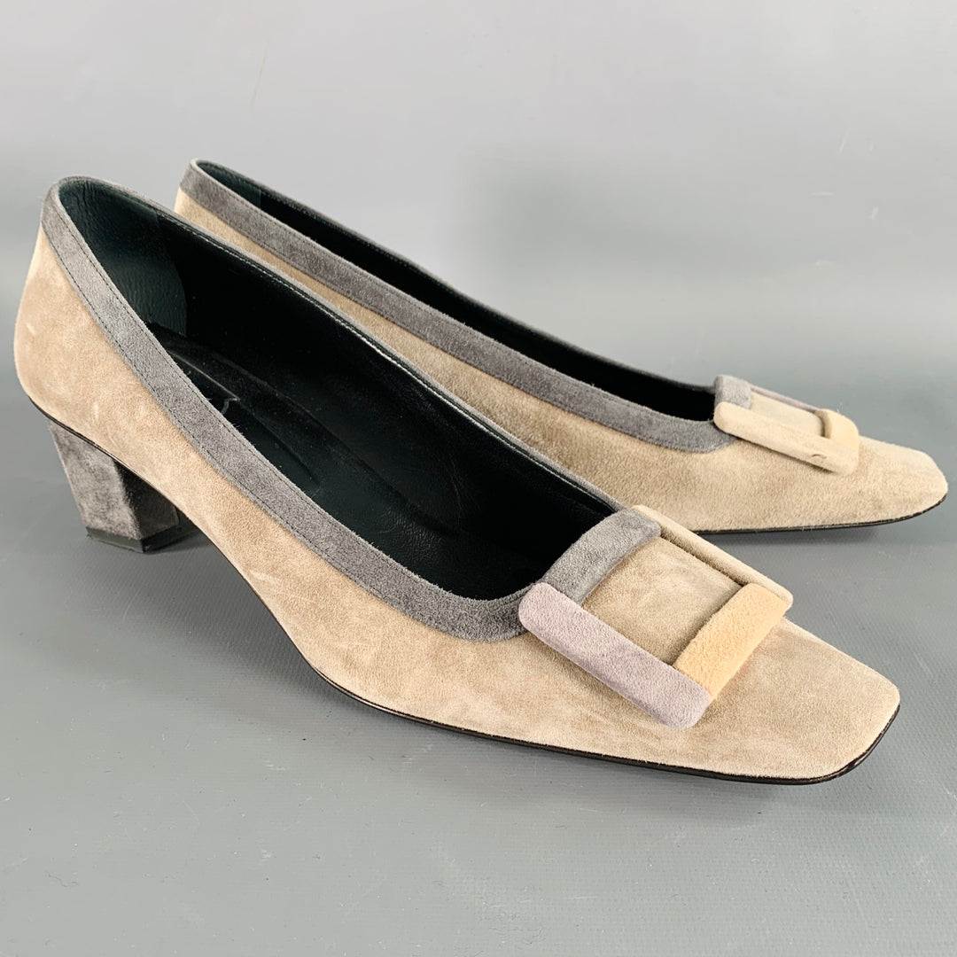 ROGER VIVIER Size 10 Grey Taupe Suede Kitten Heel Pumps