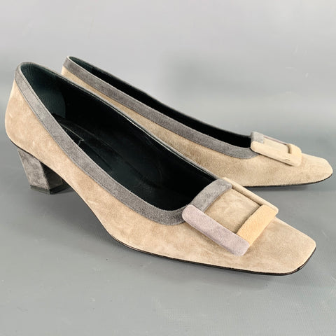 ROGER VIVIER Size 10 Grey Taupe Suede Kitten Heel Pumps