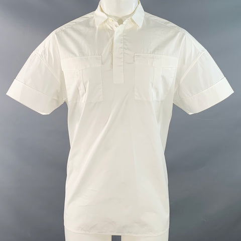 VALENTINO Size M White Cotton Pullover Two Pockets Oversized Short Sleeve Shirt