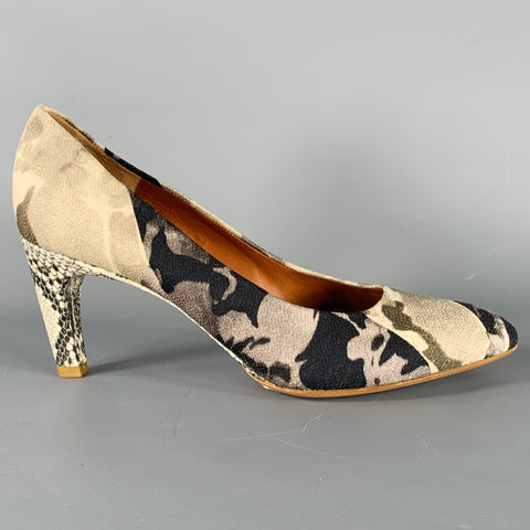 DRIES VAN NOTEN Size 8.5 Grey Black Marbled Snake Skin Heels Pumps