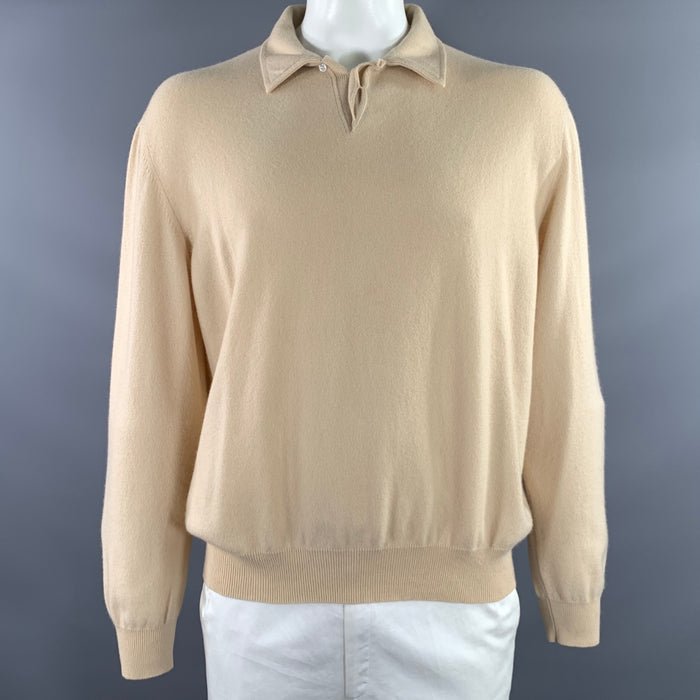 RALPH LAUREN Size XL Beige Knit Cashmere Henley Pullover