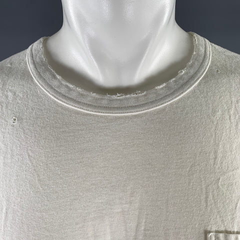 VISVIM Size L White Distressed Cotton Crew-Neck T-shirt