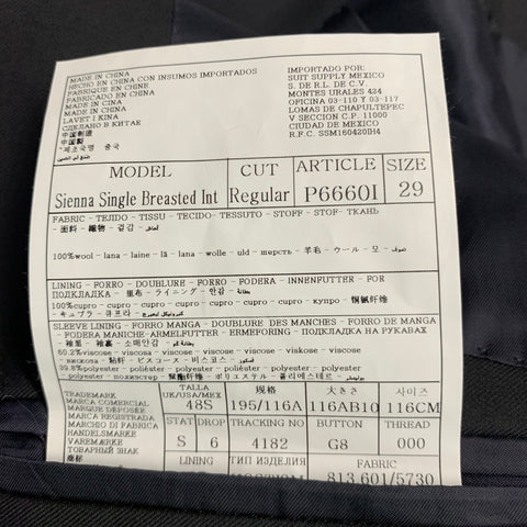 SUIT SUPPLY Size 48 Short Black Wool Notch Lapel Sport Coat