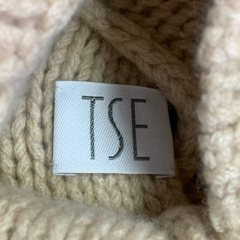 TSE Size L Beige Cashmere Cable Knit Sleeveless Mock Neck Sweater