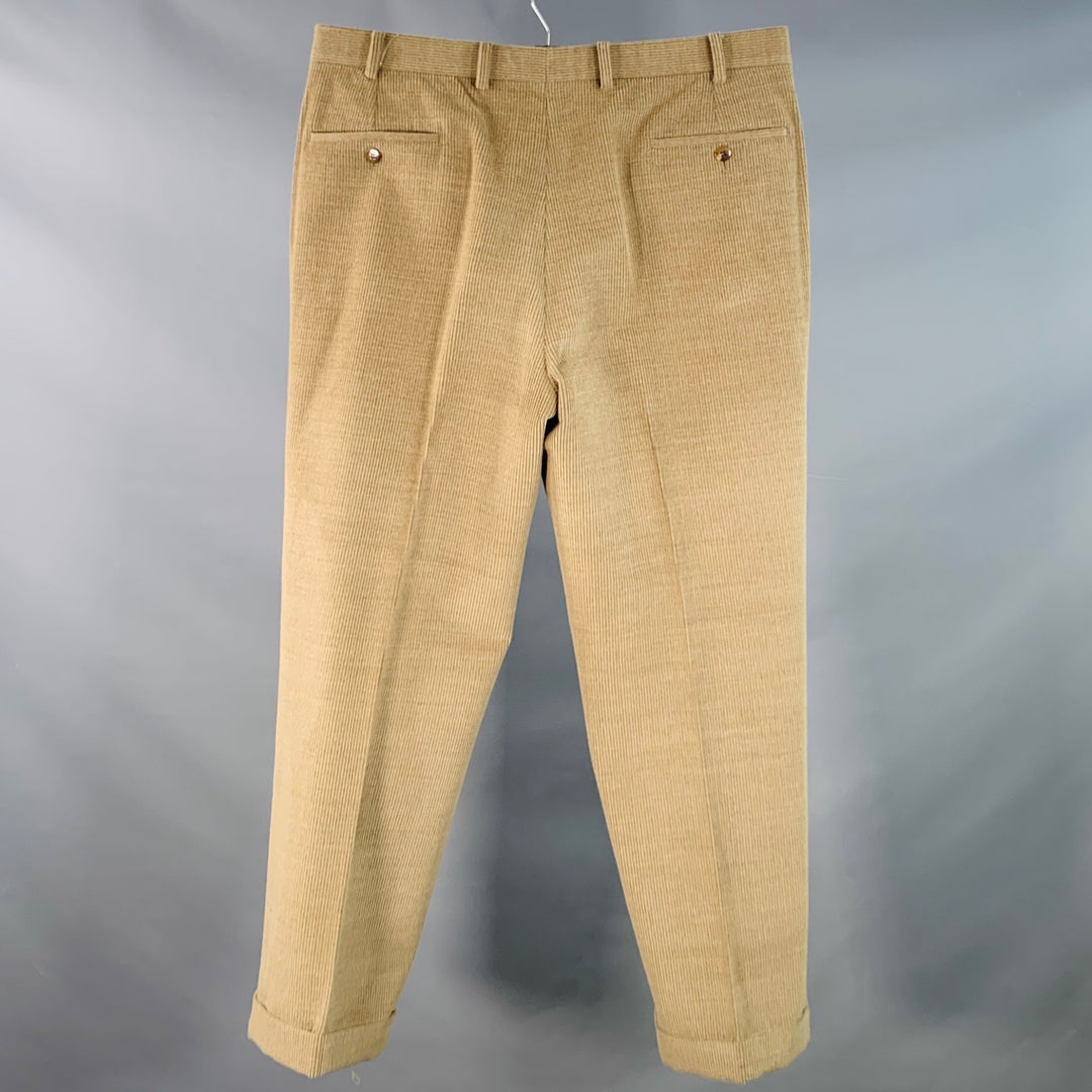 SAMUELSOHN Size 36 Tan Khaki Corduroy Merino Wool Pleated Zip Fly Casual Pants