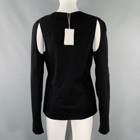 HELMUT LANG Size L Black Cut Out Crew Neck Pullover