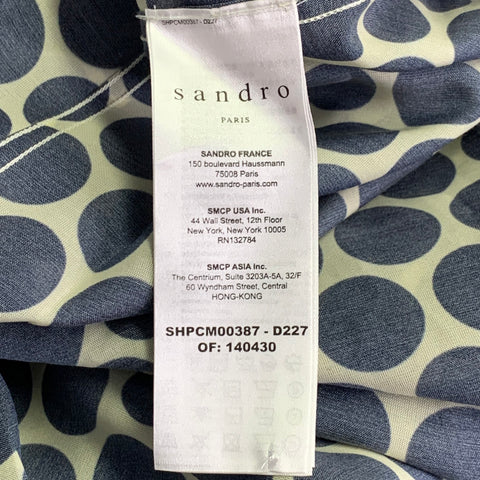 SANDRO Size M Navy Off White Polka Dot Lyocell Blend Short Sleeve Shirt