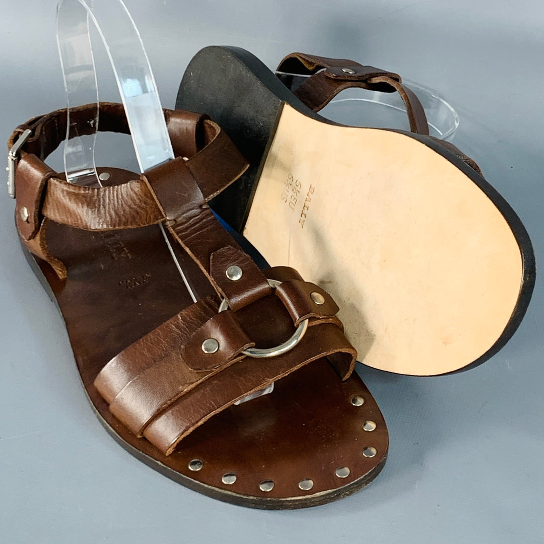BALLY Size 6.5 Lurago Brown Silver Leather Studded Sandals