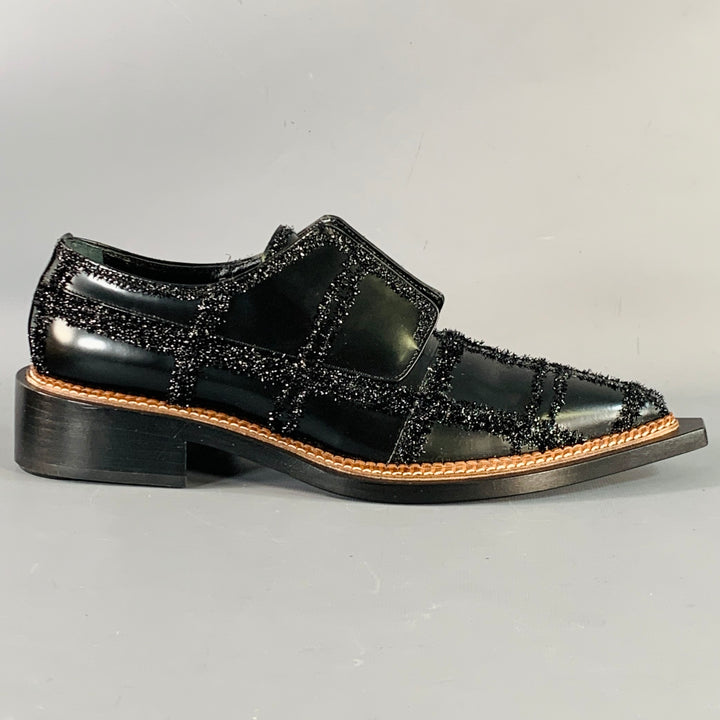 SIMONE ROCHA Size 8 Black Tinsel Embellishment Leather Slip On Loafers