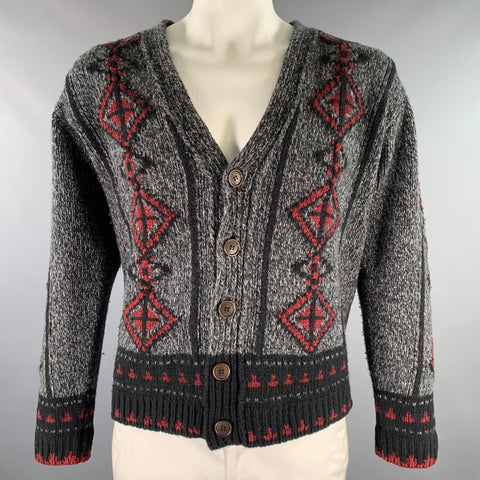 Cardigan boutonné ETRO taille XL gris noir rouge en maille de laine mélangée