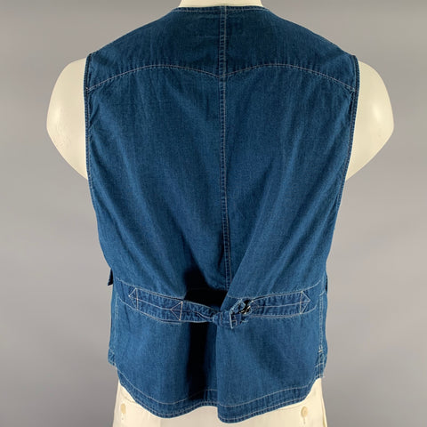 RRL by RALPH LAUREN Size XL Navy Indigo Contrast Stitch Cotton Worker Vest