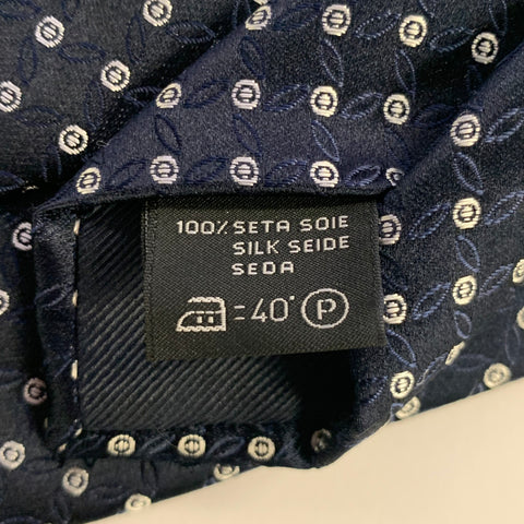 ERMENEGILDO ZEGNA Navy Silver Dots Silk Tie