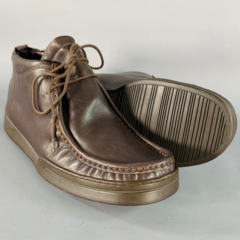PS by PAUL SMITH Size 10 Brown Leather Lace-Up Moccasin Ankle Boots