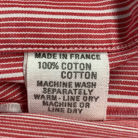 CHARVET Size 40 Red White Stripe Cotton Spread Collar Long Sleeve Shirt