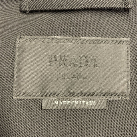 PRADA Size S Black Virgin Wool Twill Contrast Collar Zip Up Shirt Jacket