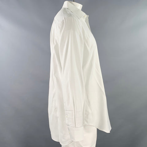 ERMENEGILDO ZEGNA Size L White Woven Cotton Curved Cutaway Long Sleeve Shirt