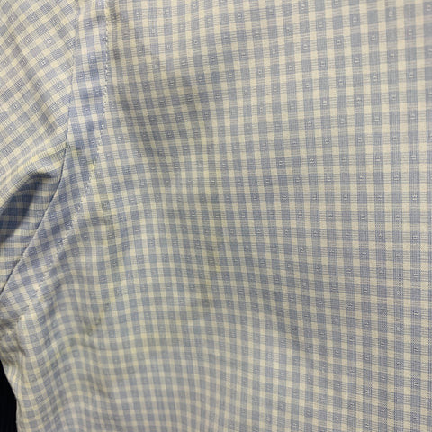 ETON Size S Light Blue White Checkered Cotton Spread Collar Long Sleeve Shirt