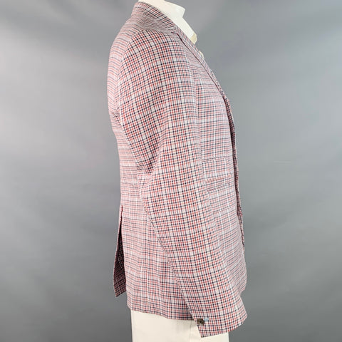 BLACK FLEECE Size 42 Regular Grey Red Black Plaid Sport Coat
