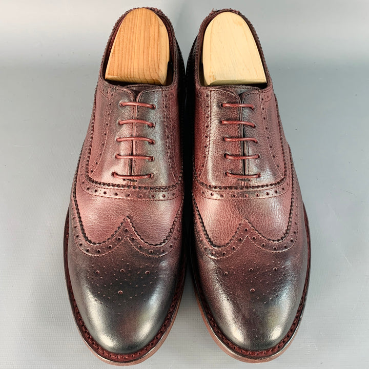 PAUL SMITH Size 8 Burgundy Antique Leather Wingtip Oxford Lace-Up Flexible Travel Shoes