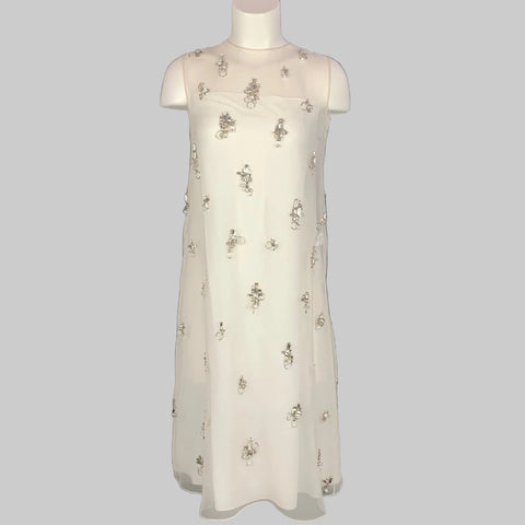 GIVENCHY SS 2021 Talla 4 Vestido recto de organza con adornos de cristales de poliéster color crema