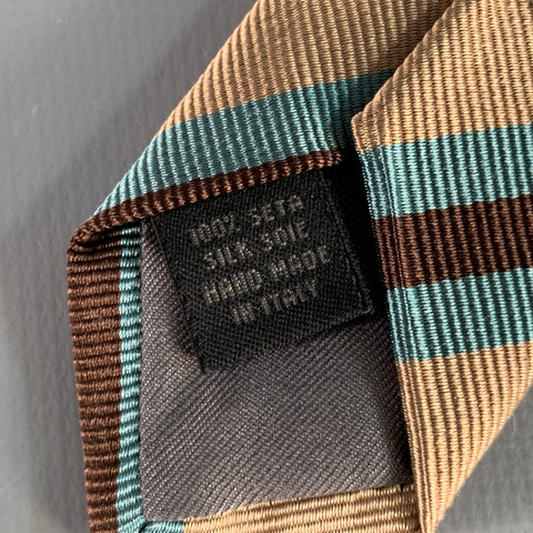 WILKES BASHFORD Tan Brown Blue Diagonal Stripe Silk Twill Tie