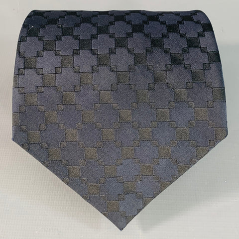 BIAGIOTTI UOMO Black Navy Checkered Silk Jacquard Tie