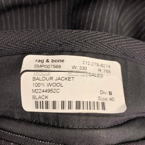 RAG & BONE Size 40 Black Grey Pinstripe Wool Single Breasted Sport Coat