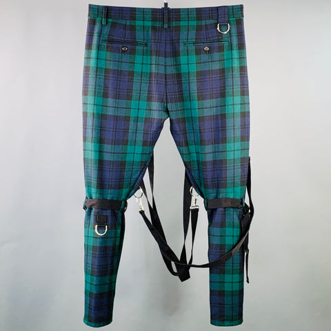 DSQUARED2 Taille 38 Pantalon Décontracté à Carreaux Blackwatch en Laine Vert Marine Noir Style Bondage