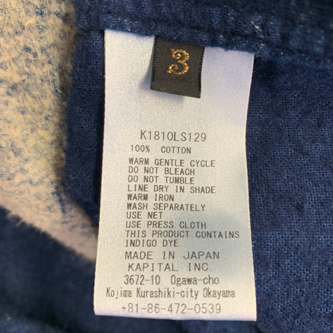 KAPITAL Size L Indigo White Stars Cotton Nehru Collar Long Sleeve Shirt