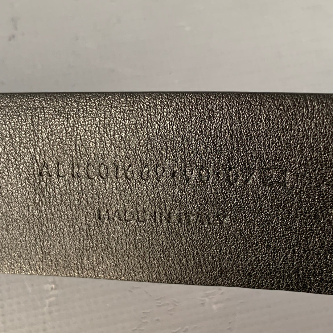 SAINT LAURENT Size 36 Black Silver Leather Box Frame Buckle Belt