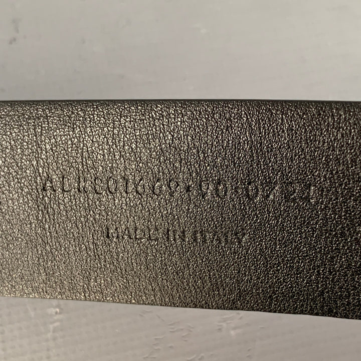 SAINT LAURENT Size 36 Black Silver Leather Box Frame Buckle Belt