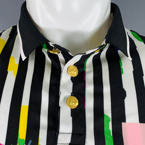SANKUANZ Size M Black White Multi Color Stripe Long Sleeve Shirt