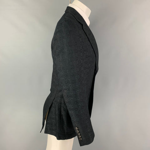 GUCCI by TOM FORD Size 36 Black Jacquard Cotton Silk Notch Lapel Sport Coat