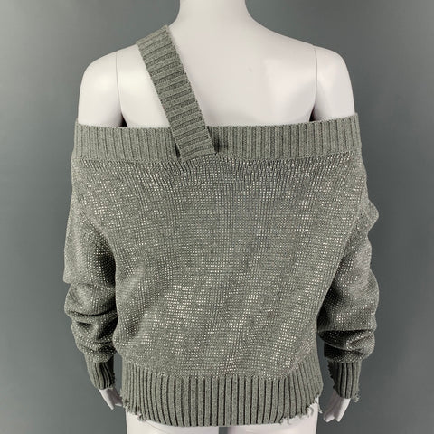 R t A Size S Silver Grey Cotton Studded Off-Shoulder Pullover