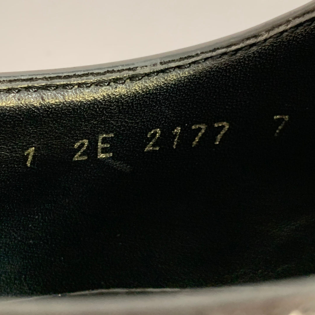PRADA Size 7 Black Perforated Leather Derby Lace-Up Shoes  display picture 2