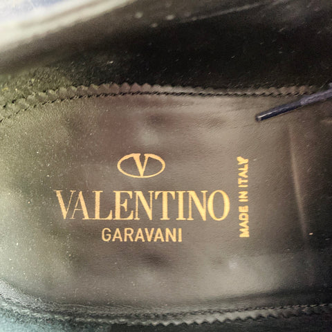 VALENTINO Size 7.5 Navy Embossed Stars Leather Oxford Lace-Up Shoes