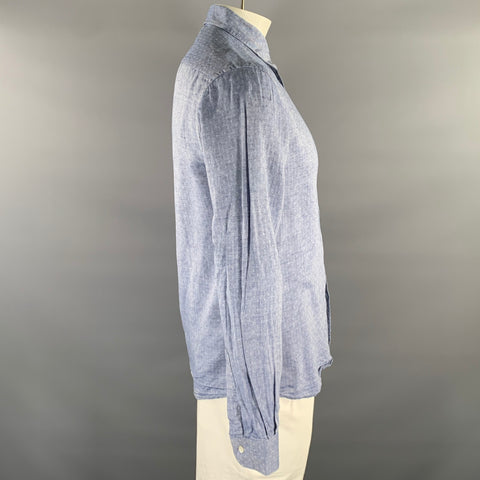 Chemise BARENA taille XL à manches longues en coton à motifs géométriques bleus et blancs