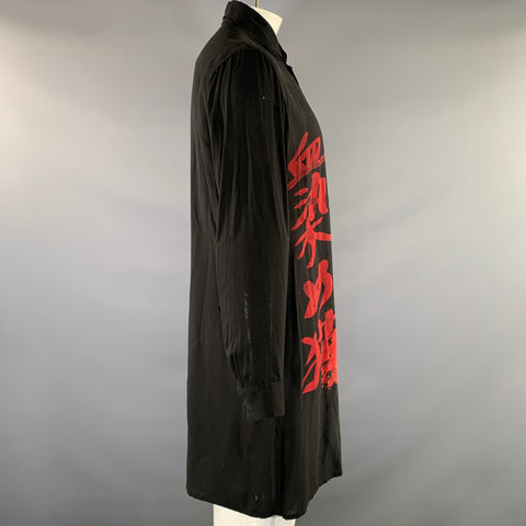 YOHJI YAMAMOTO Size L Black Red Graphic Tencel Tunic Long Sleeve Shirt