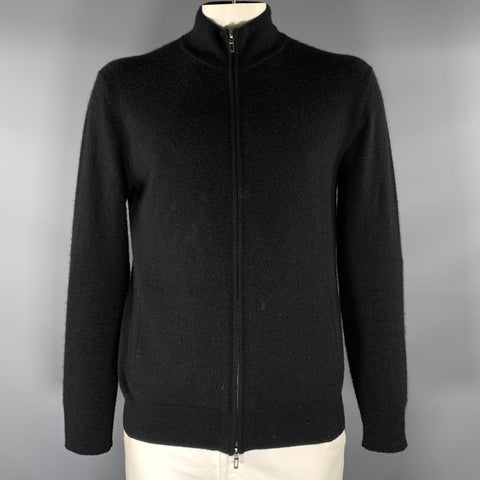 NIEMAN MARCUS Size XL Black Knitted Cashmere Zip Up Jacket