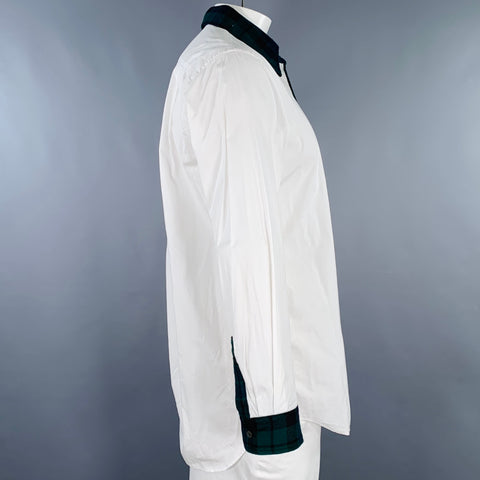 COMME des GARCONS HOMME PLUS Size L White Green Contrast Trim Long Sleeve Shirt